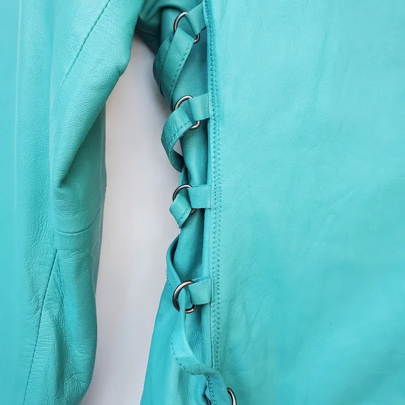 100% Lambskin Leather/Suede Aqua Teal Jacket NEW With Tags - Picture 4 of 12